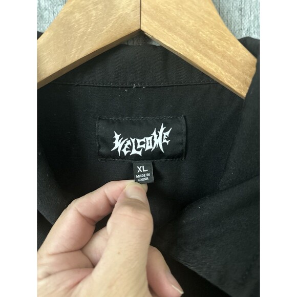 Welcome Men’s Black ZIP Up Collared Shirt Sz XL Goth Skater Punk - Picture 5 of 5